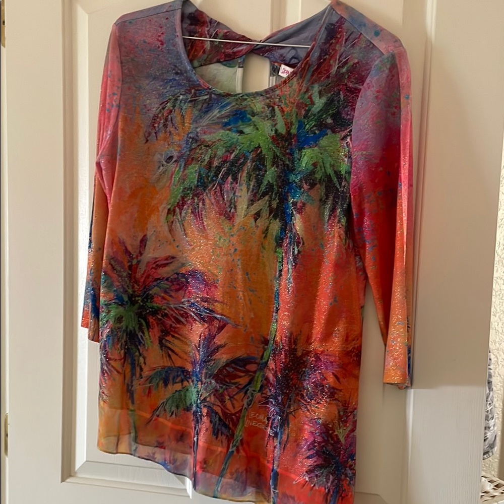 Orange and Pink Graphic Cut Out Blouse